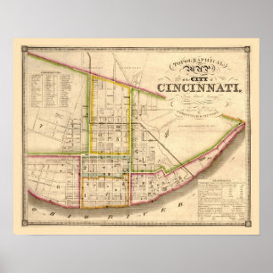 Póster Mapa antigo de Cincinnati Ohio