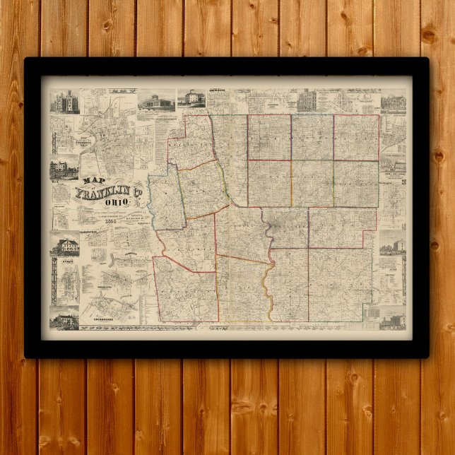 Póster Mapa antigo de Columbus, Ohio & Franklin County (Criador carregado)
