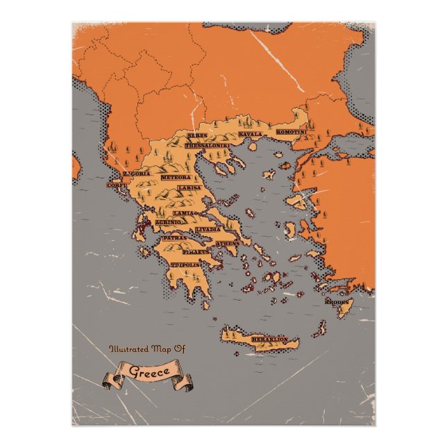 Póster Mapa Antigo de Condados da Grécia (Frente)