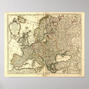 Póster Mapa antigo de Europa 1769