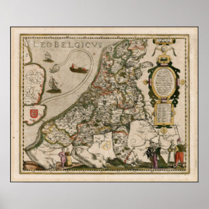 Póster Mapa antigo de Europa como um leão
