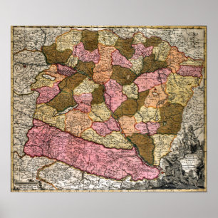 Póster Mapa antigo de Hungria