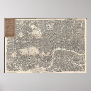 Poster Mapa antigo de Londres 1899, extremamente detalhad