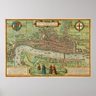 Póster Mapa antigo de Londres por Braun & Hogenberg