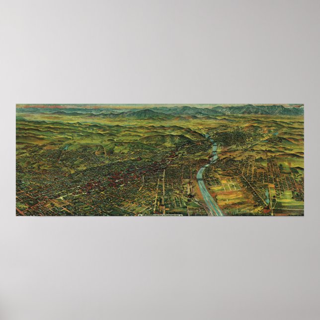 Póster Mapa Antigo de Los Angeles, Califórnia e Rio (Frente)