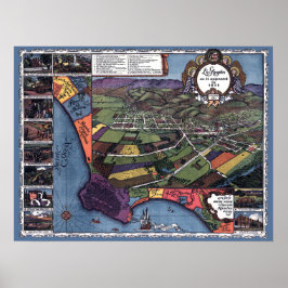 Poster Mapa Antigo de Los Angeles, Califórnia, Vista Aére