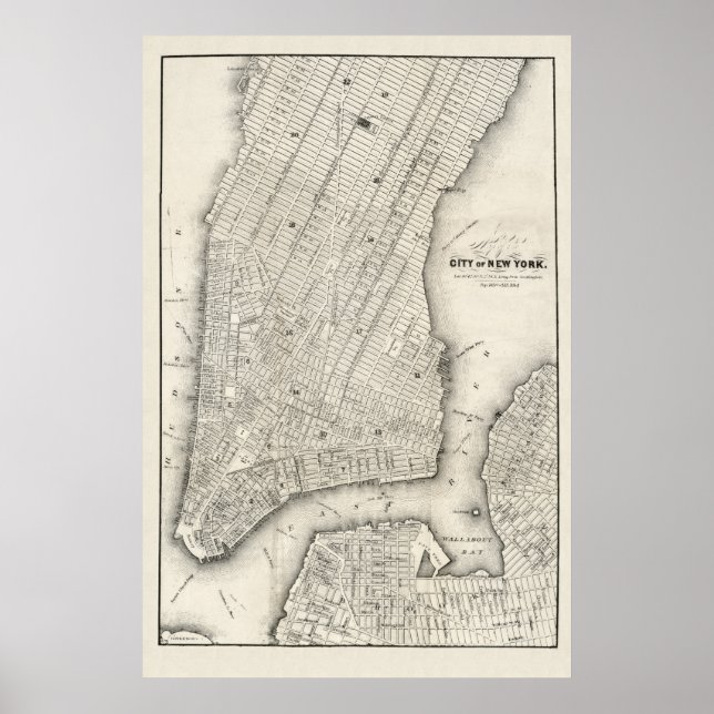 Poster Mapa Antigo de Nova York & Brooklyn, 1860 (Frente)