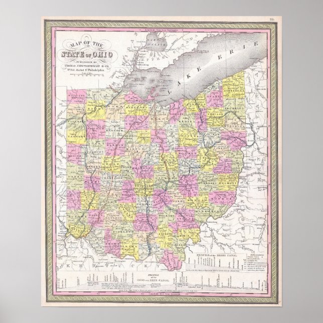 Poster Mapa Antigo de Ohio, 1850 (Frente)