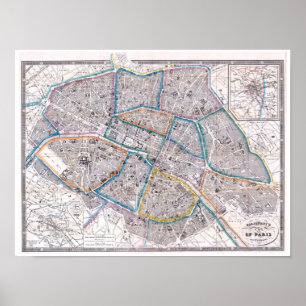 Póster Mapa antigo de Paris