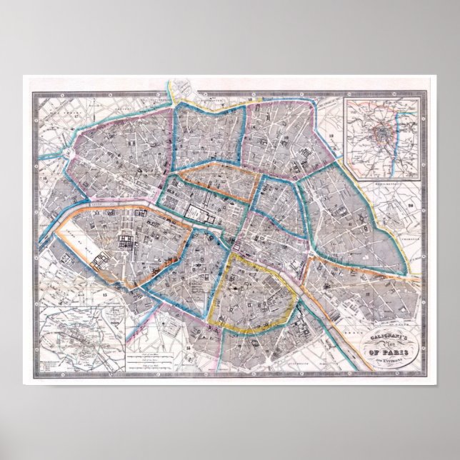 Póster Mapa antigo de Paris (Frente)