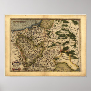 Poster Mapa antigo de Polônia ORTELIUS ATLAS 1570 A.D.