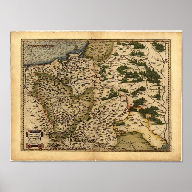 Poster Mapa antigo de Polônia ORTELIUS ATLAS 1570 A.D. (Frente)