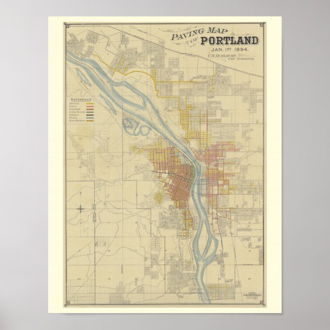 Póster Mapa antigo de Portland, Oregon (Frente)