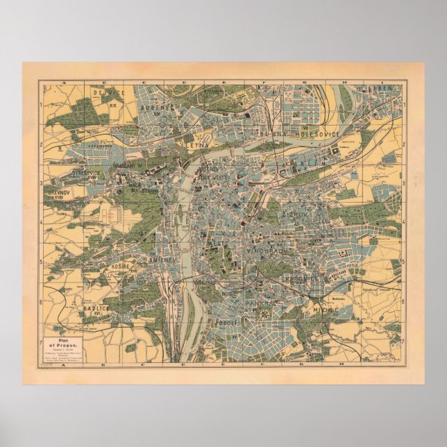 Poster Mapa antigo de Praga (1925) (Frente)