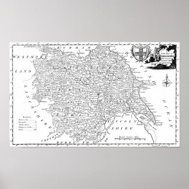 Poster Mapa antigo de Yorkshire (Frente)