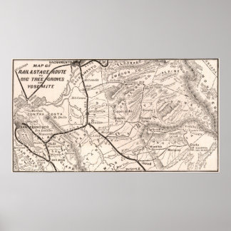 Poster Mapa Antigo de Yosemite 1876