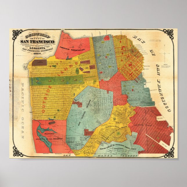 Poster Mapa Antigo Detalhado de São Francisco 1876 (Frente)