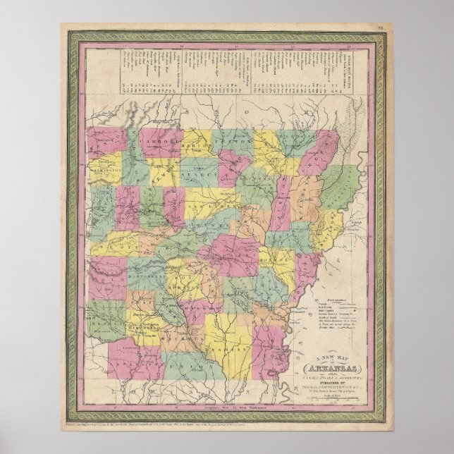 Poster Mapa Antigo do Arkansas, 1853 (Frente)