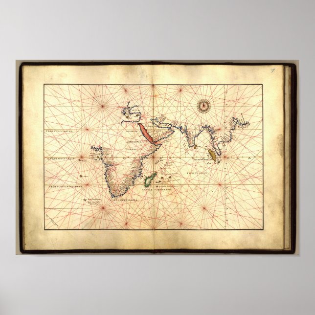 Póster Mapa antigo do Atlas Agnês do Oceano Índico 1544 A (Frente)
