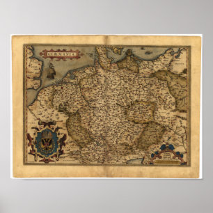 Póster Mapa antigo do atlas de Alemanha Ortelius