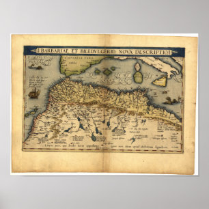 Poster Mapa antigo do ATLAS do Norte de África ORTELIUS