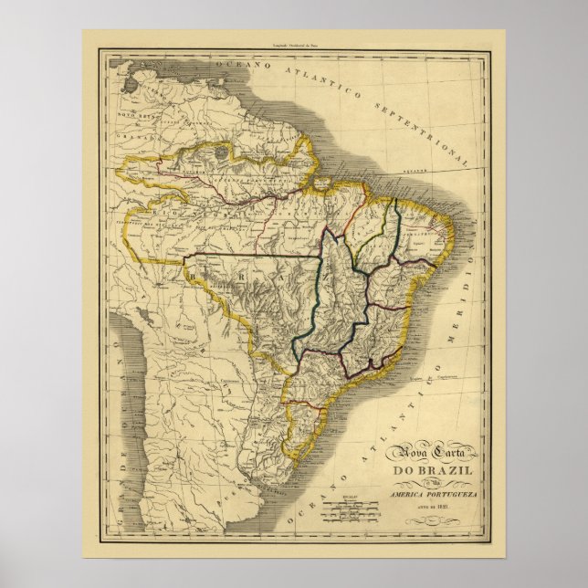Póster Mapa antigo do Brasil em 1821 (Frente)