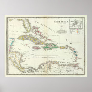 Poster Mapa antigo do Caribe (1855)
