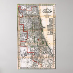 Poster Mapa Antigo do Cartaz de Chicago 1920