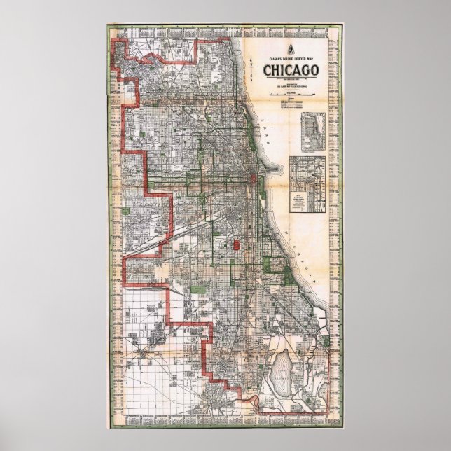 Poster Mapa Antigo do Cartaz de Chicago 1920 (Frente)