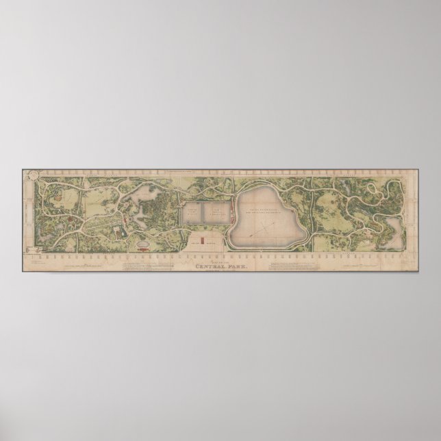 Poster Mapa antigo do Central Park 1873 (Frente)