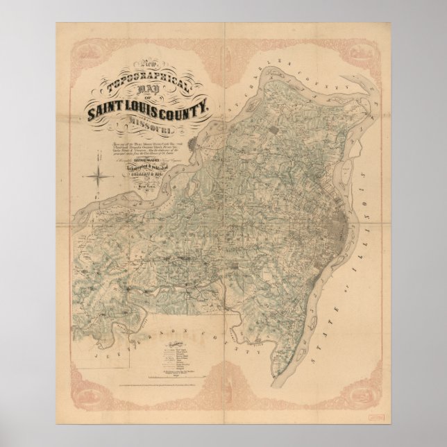 Póster Mapa antigo do Condado de Saint Louis (Frente)