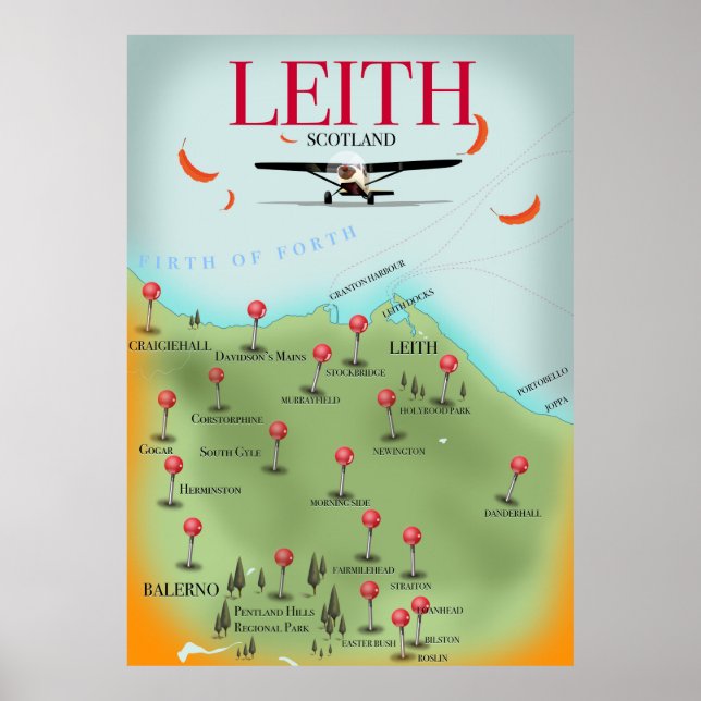 Poster Mapa antigo do estilo de Leith Escócia (Frente)