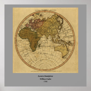 Póster Mapa antigo do hemisfério oriental William Faden 1