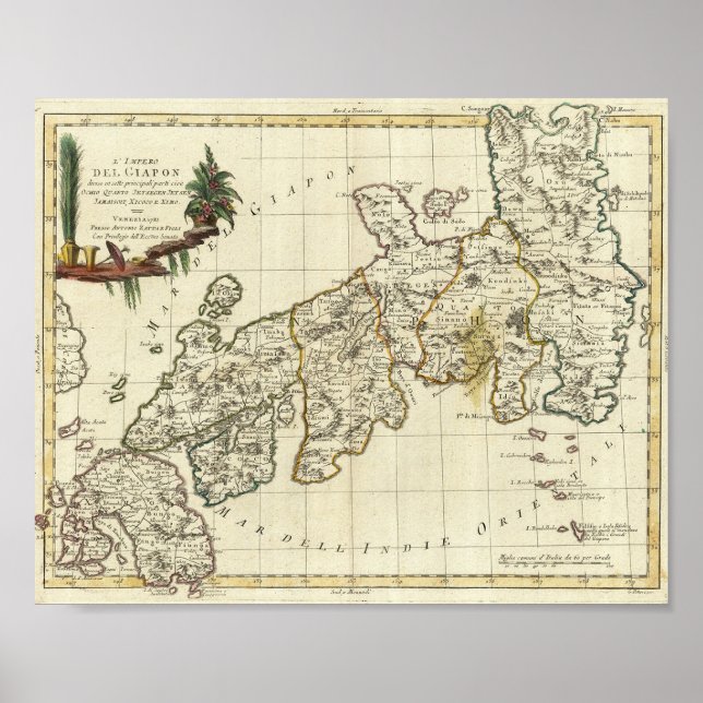 Póster Mapa antigo do Japão 1785 (Frente)