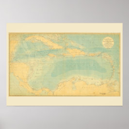 Póster Mapa antigo do Mar de Caribe