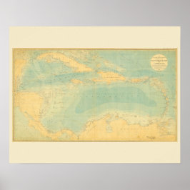 Póster Mapa Antigo do Mar do Caribe