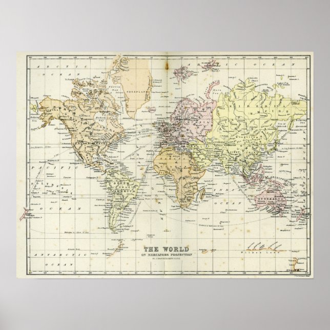Poster Mapa antigo do mundo (Frente)