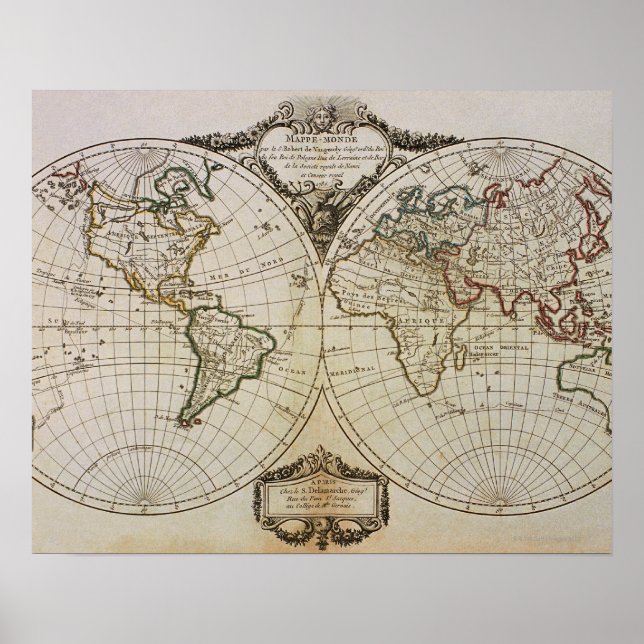 Póster Mapa antigo do mundo (Frente)