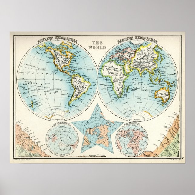 Poster Mapa antigo do Mundo (Frente)
