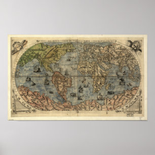 Póster Mapa antigo do mundo 1565