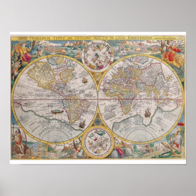 Poster Mapa antigo do Mundo 1594 (Frente)