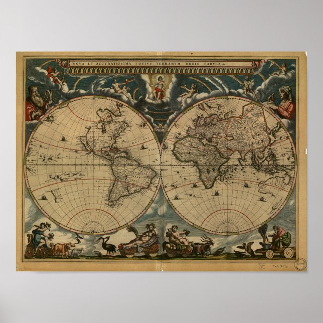 Poster Mapa antigo do mundo - 1664 (Frente)