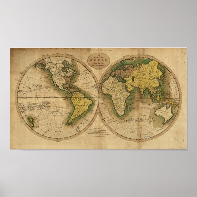 Póster Mapa antigo do mundo - 1795 (Frente)