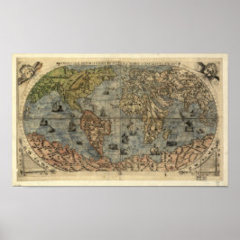Póster Mapa antigo do mundo em 1565