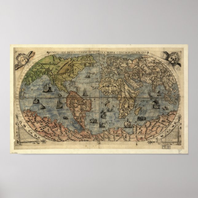 Póster Mapa antigo do mundo em 1565 (Frente)