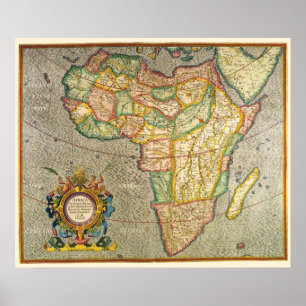 Póster Mapa Antigo do Mundo Mercator da África, 1633