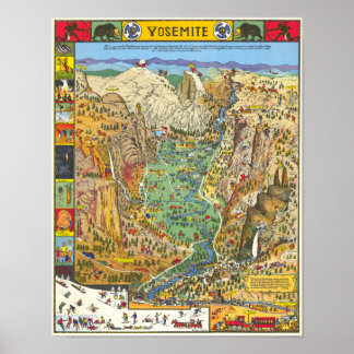 Poster Mapa Antigo do Parque Nacional de Yosemite 1931