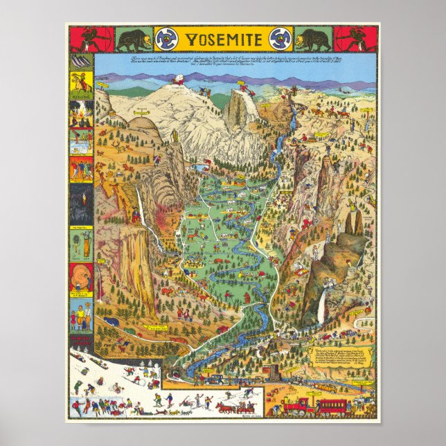 Poster Mapa Antigo do Parque Nacional de Yosemite 1931 (Frente)
