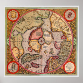 Poster Mapa antigo do Polo Norte por Mercator