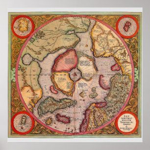 Poster Mapa antigo do Polo Norte por Mercator